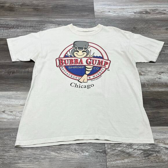 Vintage 1998 Bubba Gump Shrimp Co Chicago White Men L Forrest Gump Movie Tee - Picture 2 of 10